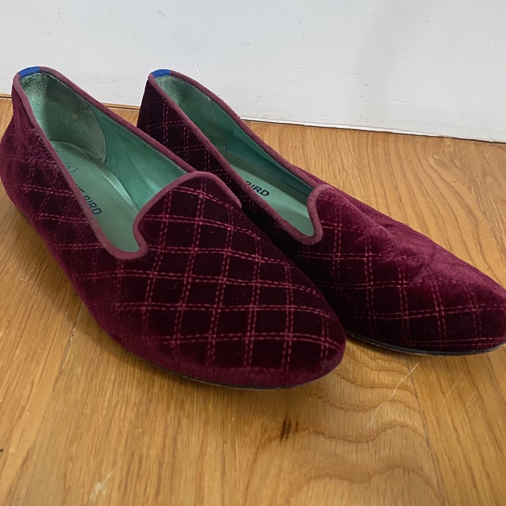 Blue Bird Quilted Velvet Burgundy Flats Size 7